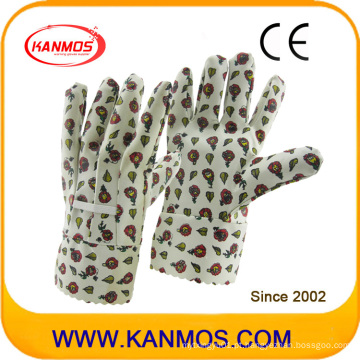 Printed-Flower Vinyl Cotton Garden Industrial Hand Safety Work Gloves (41012)